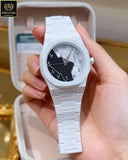 Men's Carbon Fiber White Marble Arabic Aura Watch